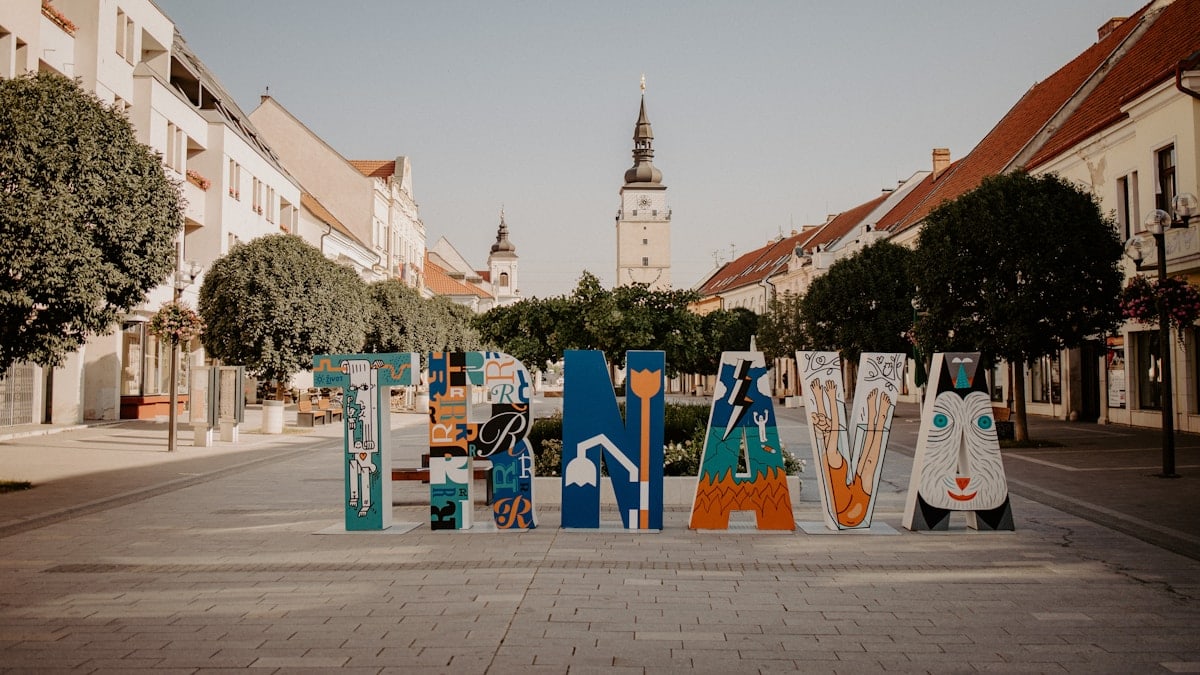 In the morning on the square in Trnava. In the background you can see the city tower.